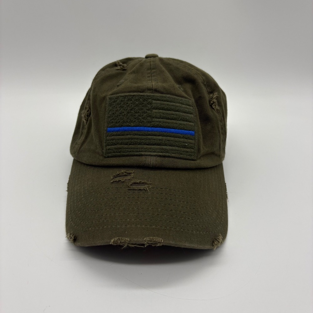 KBETHOS Vintage Men Olive Green Thin Blue Line American Flag Distressed Hat Cap